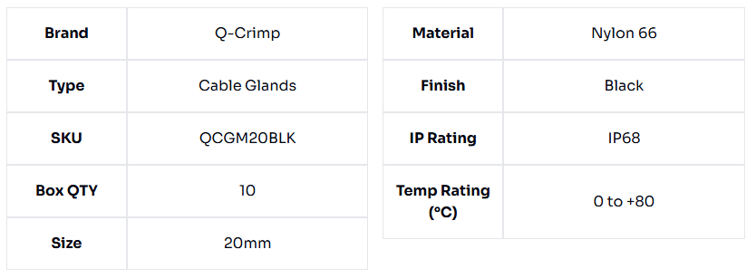image of Nylon Cable Gland - 20mm - White - Pack of 10