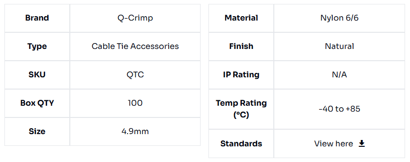 image of Cable Tie Cradle 4.9mm Diameter Hole - White 100 Pack