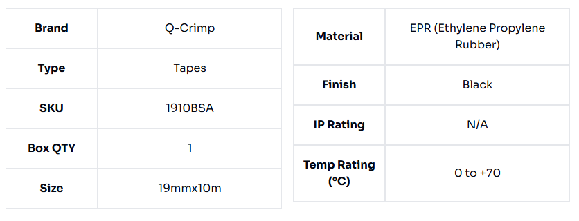 image of Black Self-Amalgamating Tape 19mm x 10m