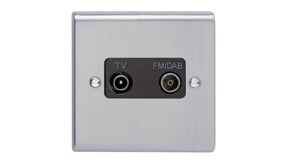 SD1265SSB TV/FM(DAB) Diplexer Outlet Stainless Steel Black Insert - Image 1