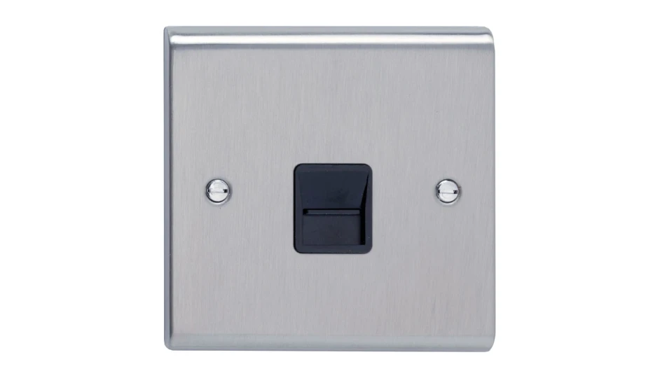 SD1352SSB Single Master Telephone Outlet Stainless Steel Black Insert - Image 1