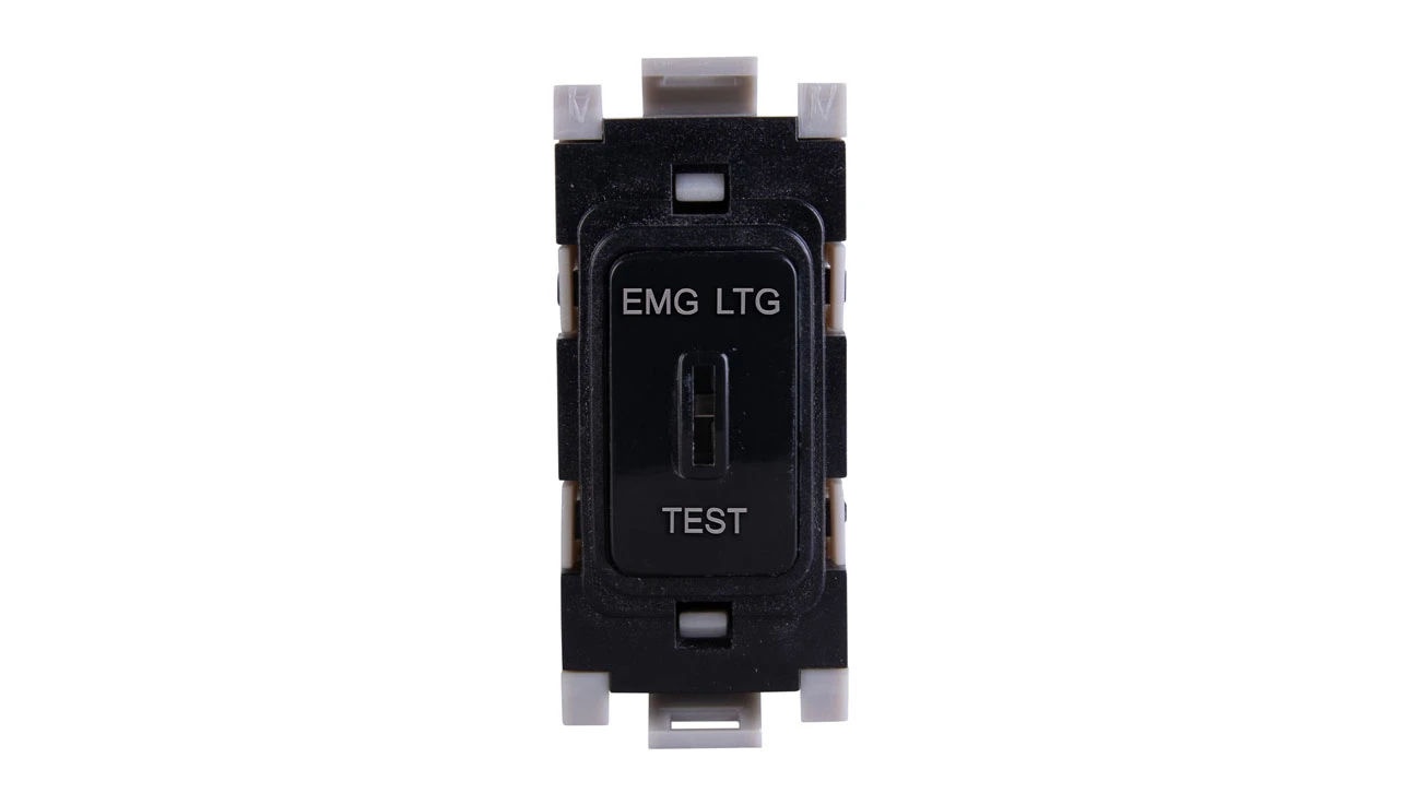 G3538BK (2) Grid Key Switch 20A DP Marked "Emg Lgt Test" Black - Image 1