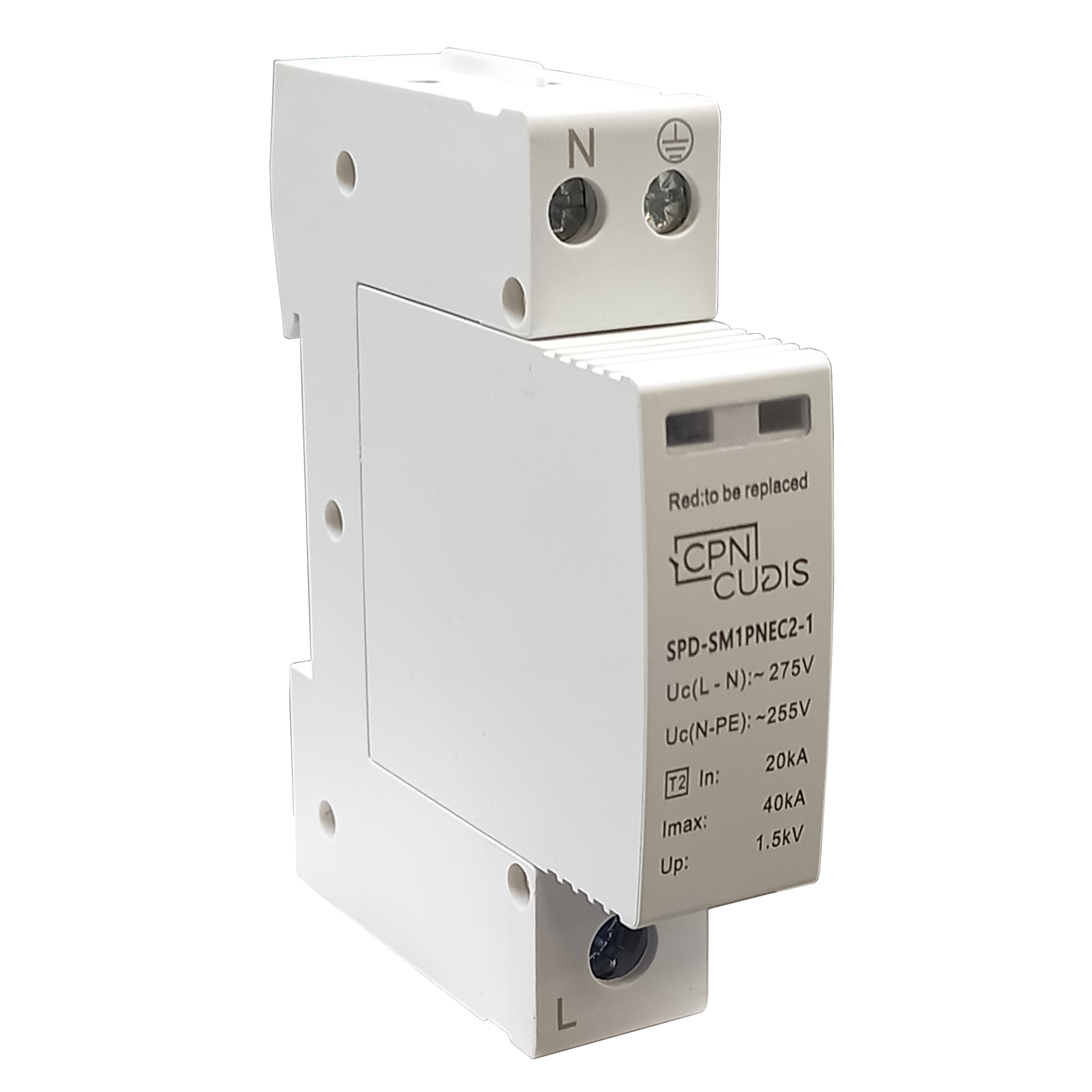 SPD-SM1PNEC2-1-edited 1 Module, 2 Pole Type 2 for single phase, TN-C-S, TN-S & TT earthing - Image 1