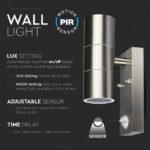 VT-7622PIR GU10 WALL FITTING WITH SENSOR,STAINLESS STEEL BODY-2 WAY IP44 - Image 7