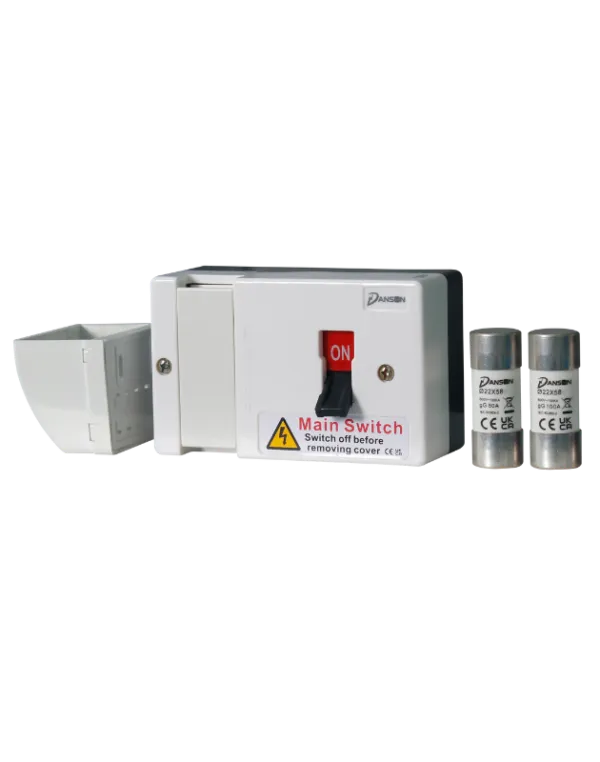 Danson-100A-SPN-Fused-Switch-Isolator-with-80A-100A-600x762.png 100A SP&N FUSED SWITCH ISOLATOR SUPPLIED WITH 80A & 100A FUSES C/W CABLE SHROUD - Image 1